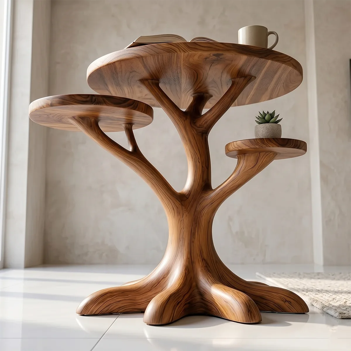 Handcrafted Solid Wood Tree End Table – Sculptural Organic Side Table for Living Room TH003-2029