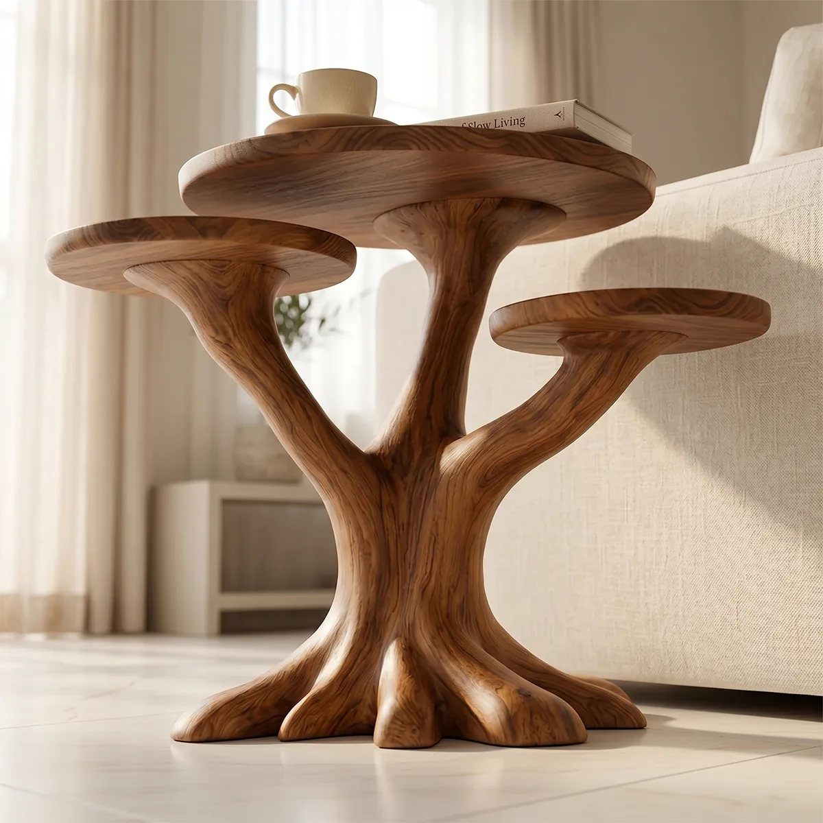 Tree Branch Solid Wood End Table – Organic Side Table for Living Room TH003-3035