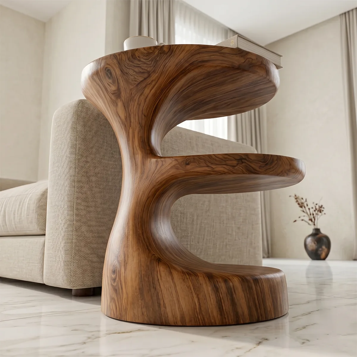 Handcrafted Solid Wood 3-Tier End Table – Sculptural Organic Side Table for Living Room TH003-2631
