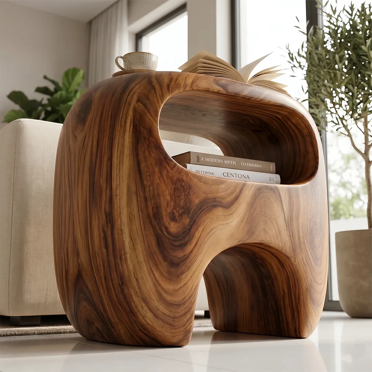 Handcrafted Solid Wood End Table with Open Shelf-Organic Side Table for Living Room TH003-8647