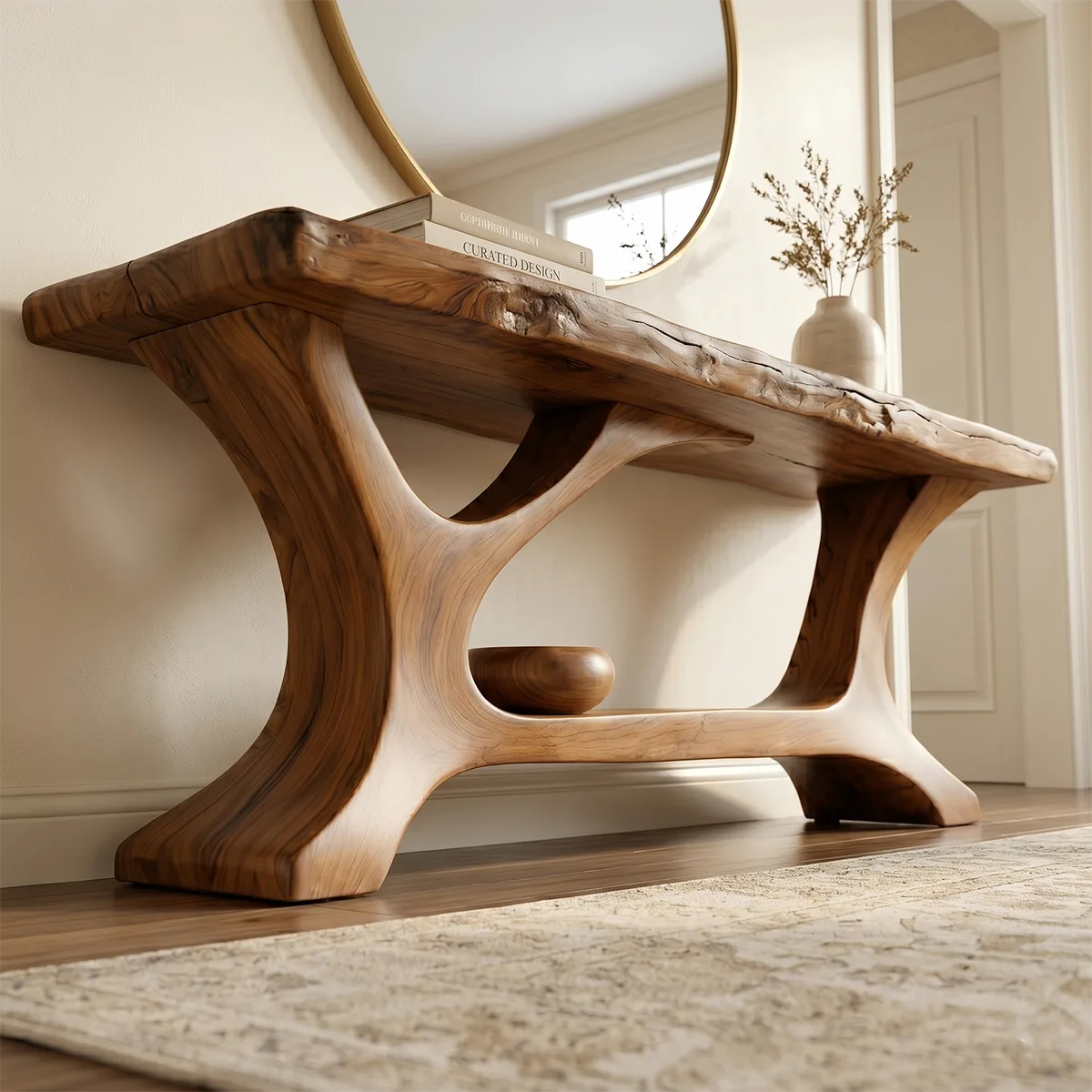 Natural Solid Wood Console Table – Luxury Entryway Furniture