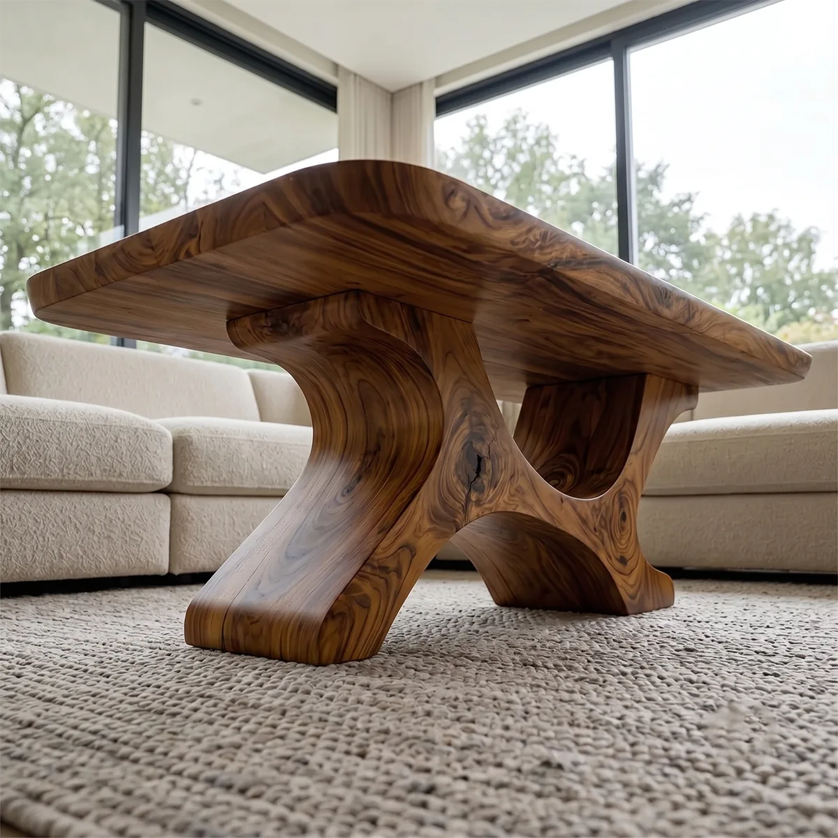 Modern Solid Wood Coffee Table – Sculptural Organic Design TH003-1365