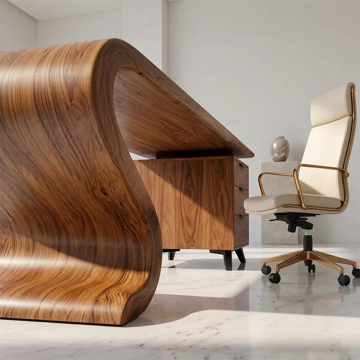 Modern Waterfall Executive Desk | Luxury Office Desk with Storage TH003-4470