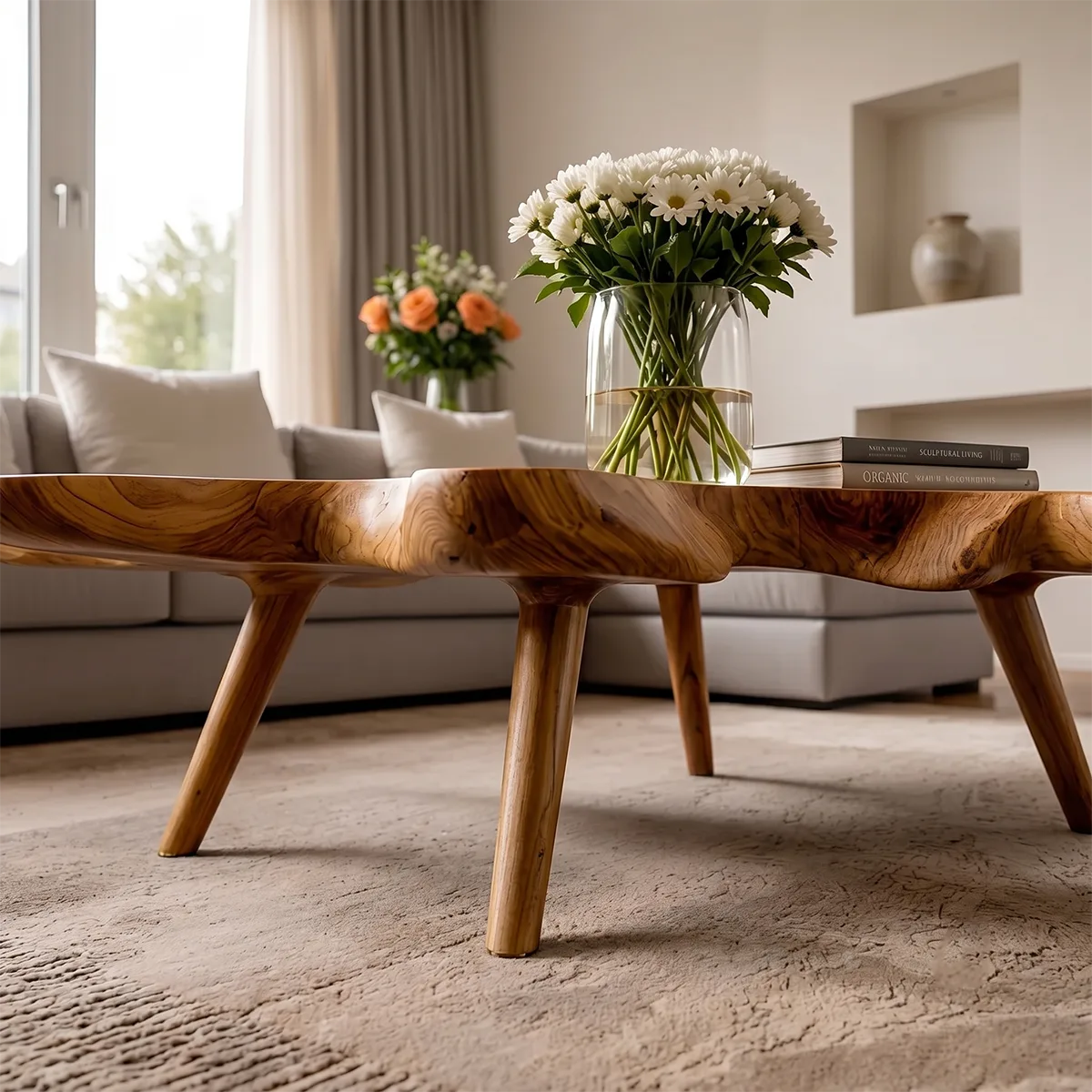 Leaf-Shaped Solid Wood Coffee Table | Handcrafted Modern Design TH003-7747