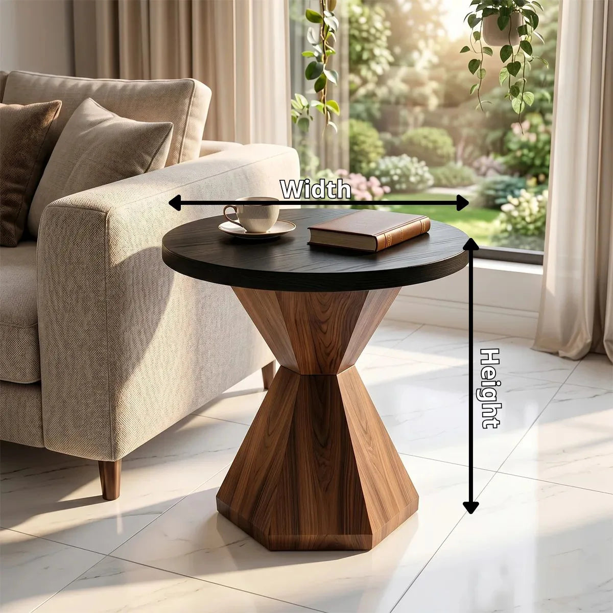 Modern Geometric Side Table with Sculptural Pedestal Base TH003-5870