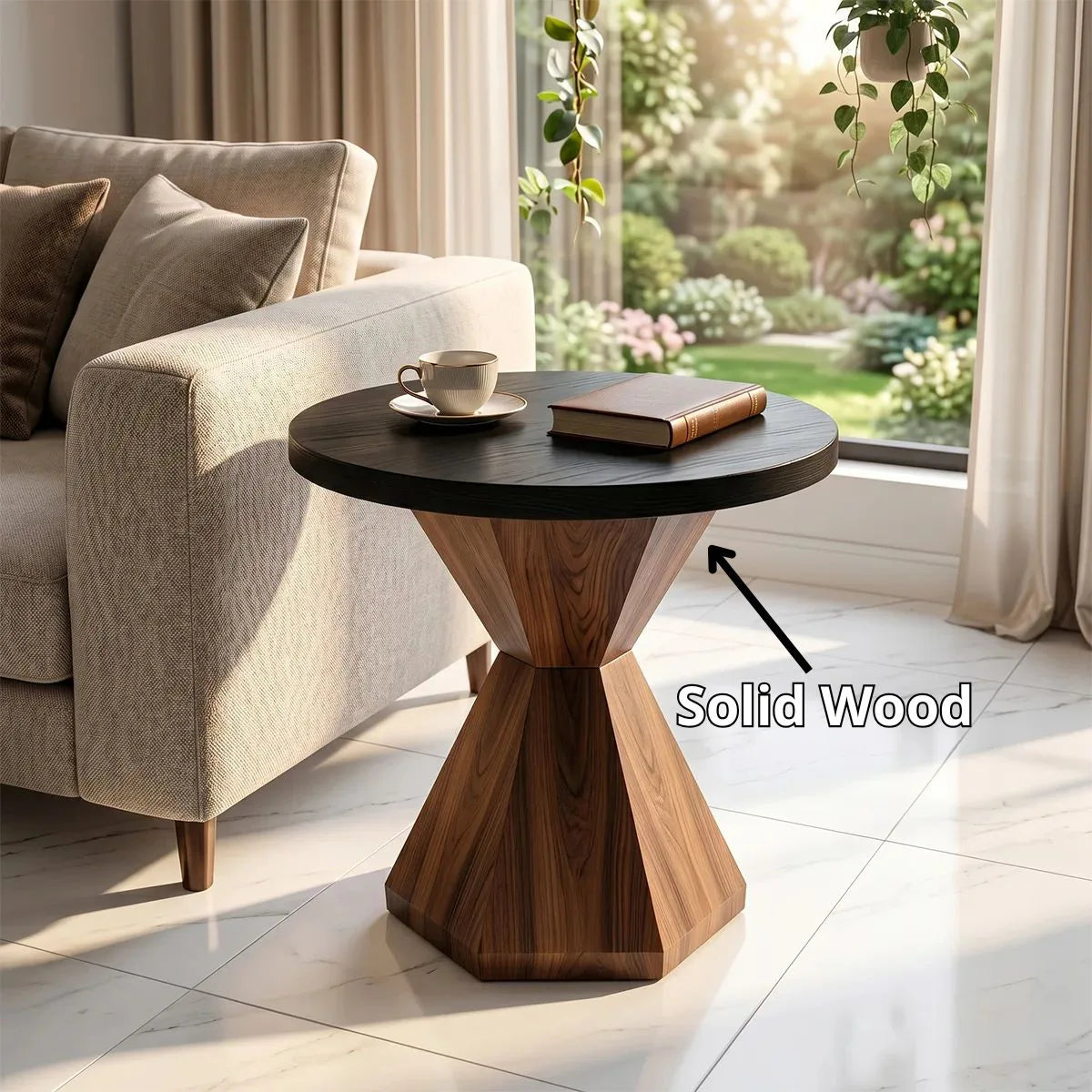 Modern Geometric Side Table with Sculptural Pedestal Base TH003-5870
