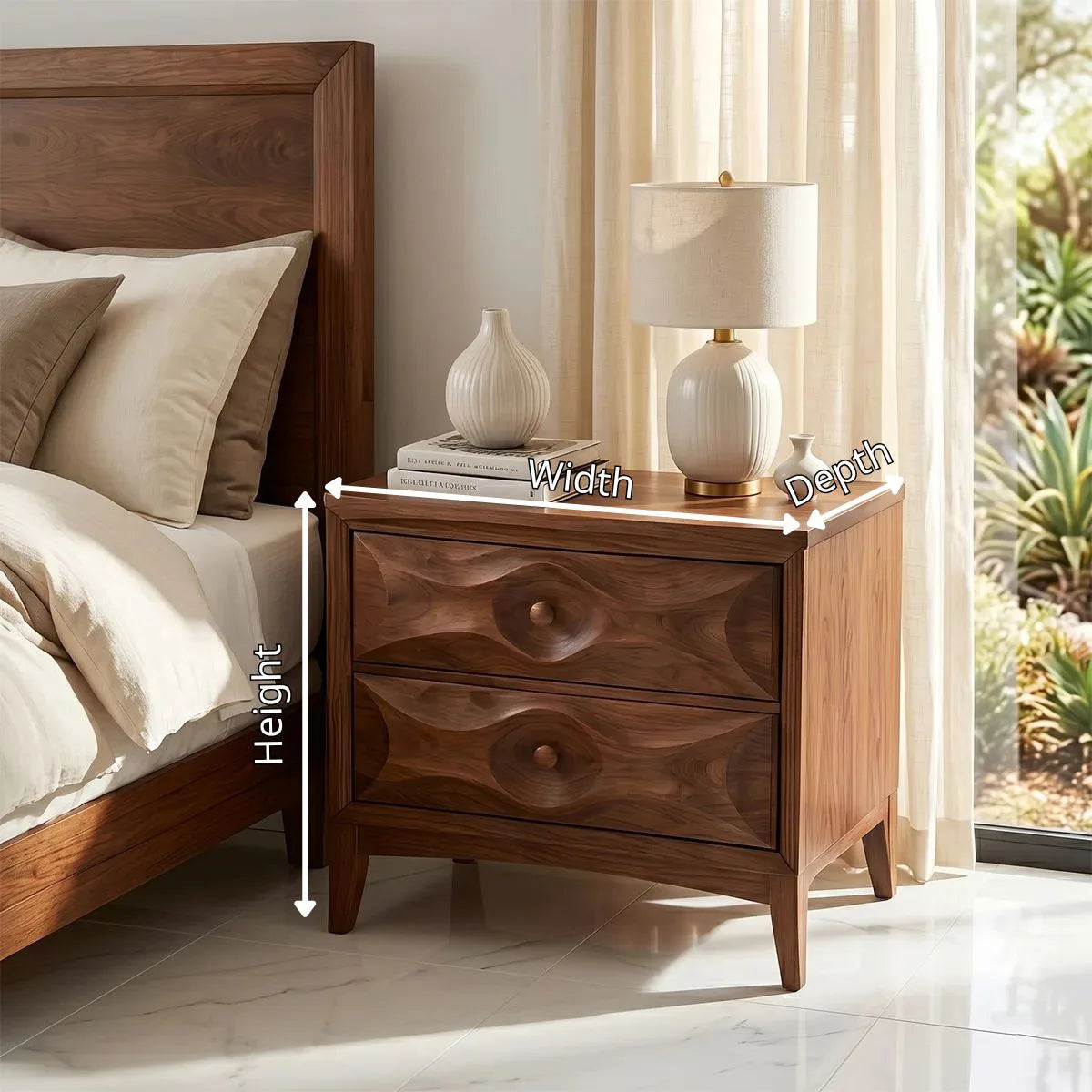 Modern Nightstand with Drawers | Sculptural Contemporary Bedside Table TH003-9402