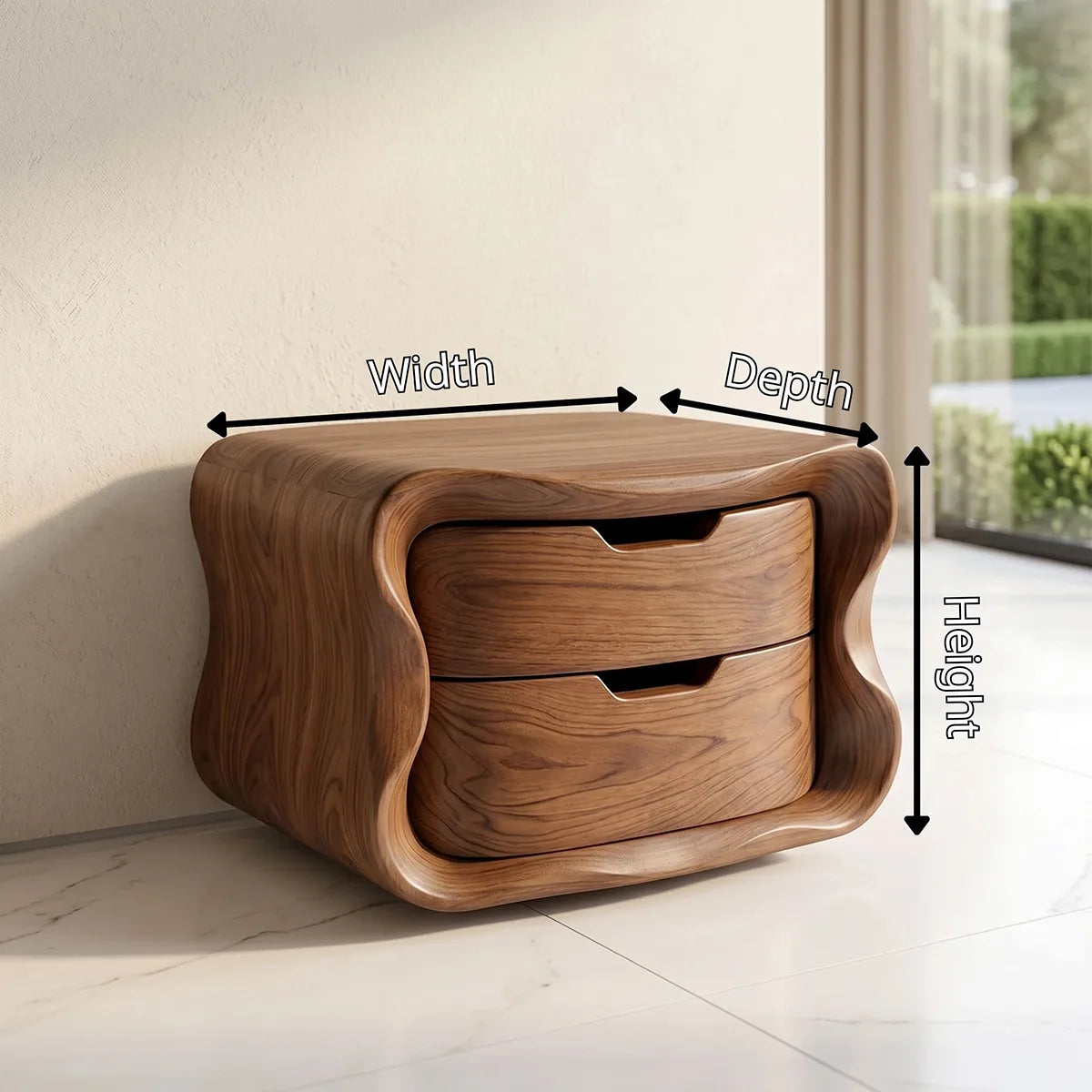 Floating Nightstand with 2 Drawers | Modern Curved Wall Mounted Bedside Table TH003-8175