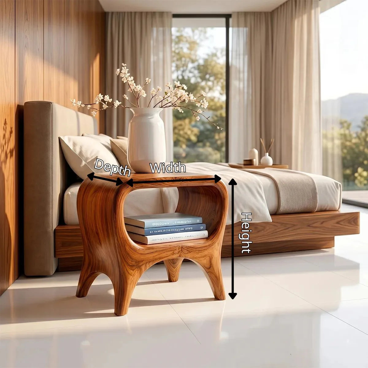 Organic Modern Nightstand with Open Shelf | Sculptural Bedside Table TH003-7076