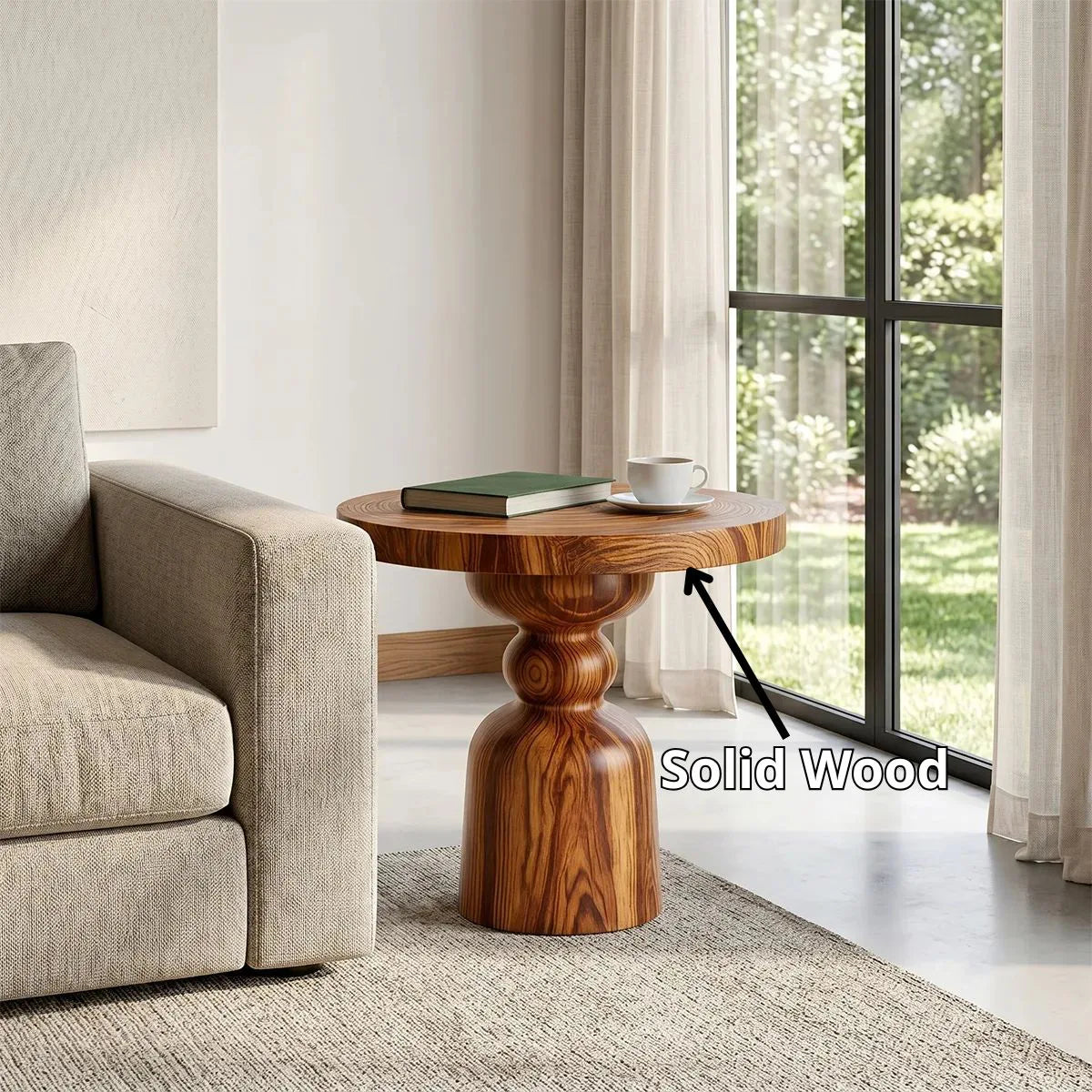 Modern Round End Table with Turned Pedestal Base TH003-2177