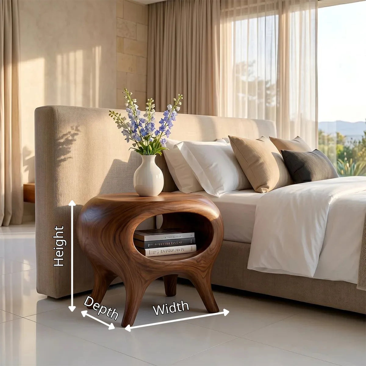 Organic Sculptural Nightstand with Open Storage Shelf TH003-1471