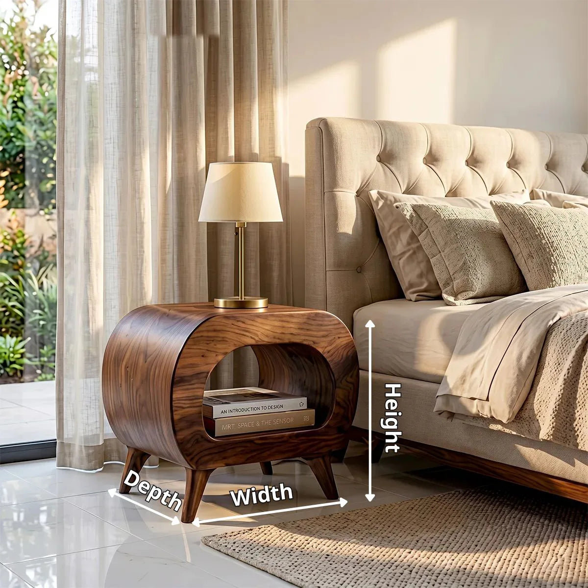 Organic Curved Nightstand with Open Shelf Storage TH003-3502