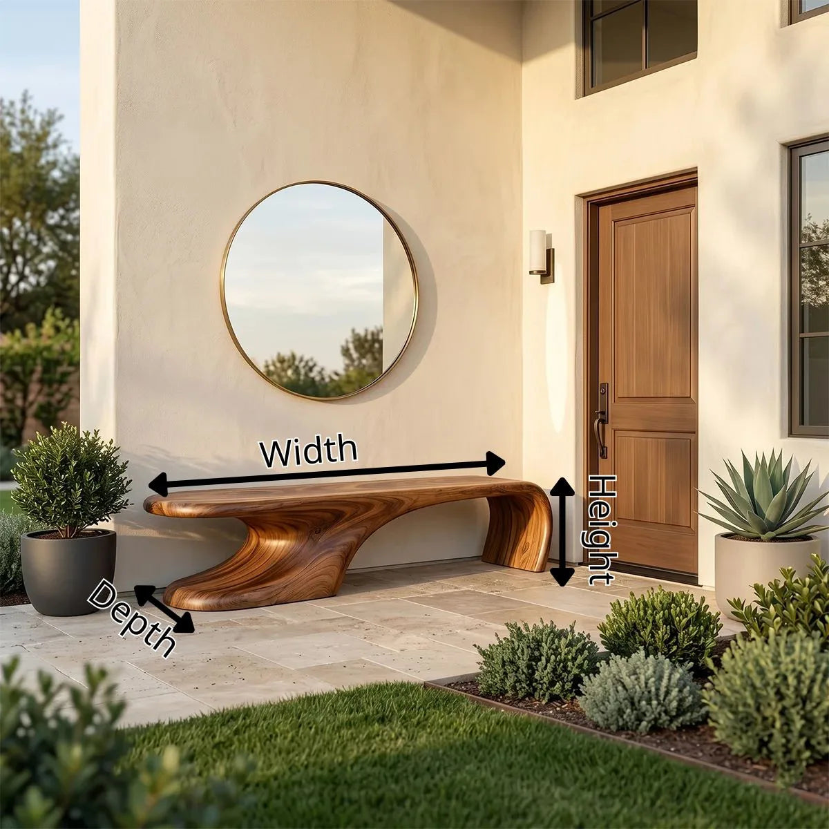 Organic Modern Sculptural Entryway Bench with Flowing Architectural Form TH003-8639