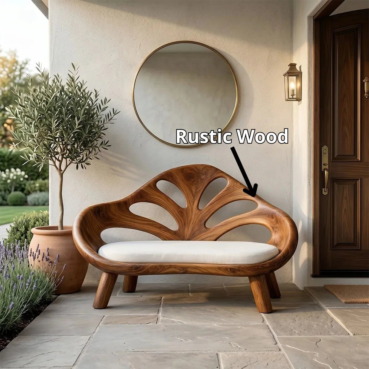 Organic Sculptural Wooden Bench with Artistic Openwork Backrest TH003-5206