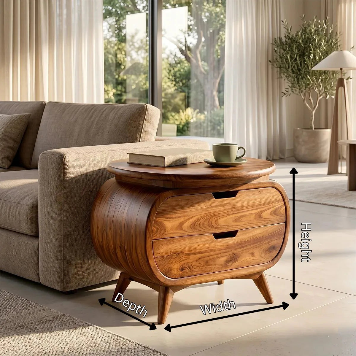 Rounded Modern End Table with Dual Drawer Storage TH003-9296