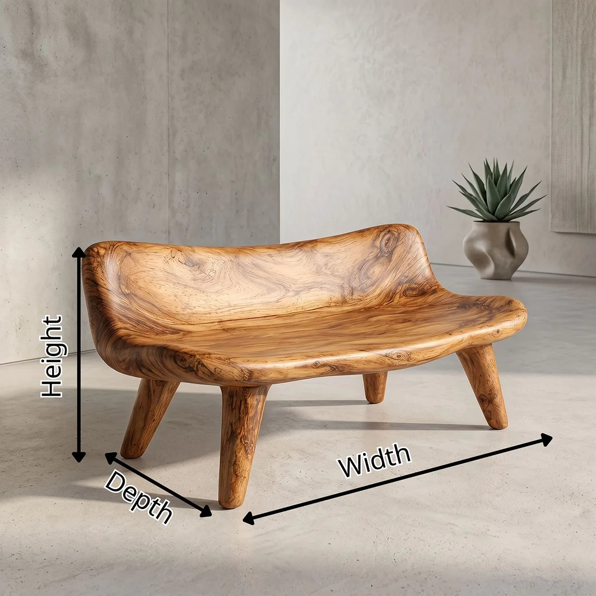 Organic Sculptural Wooden Garden Bench with Curved Backrest TH003-8441