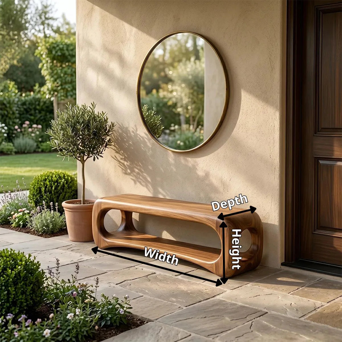 Organic Sculptural Entryway Bench with Integrated Open Shelf TH003-1182