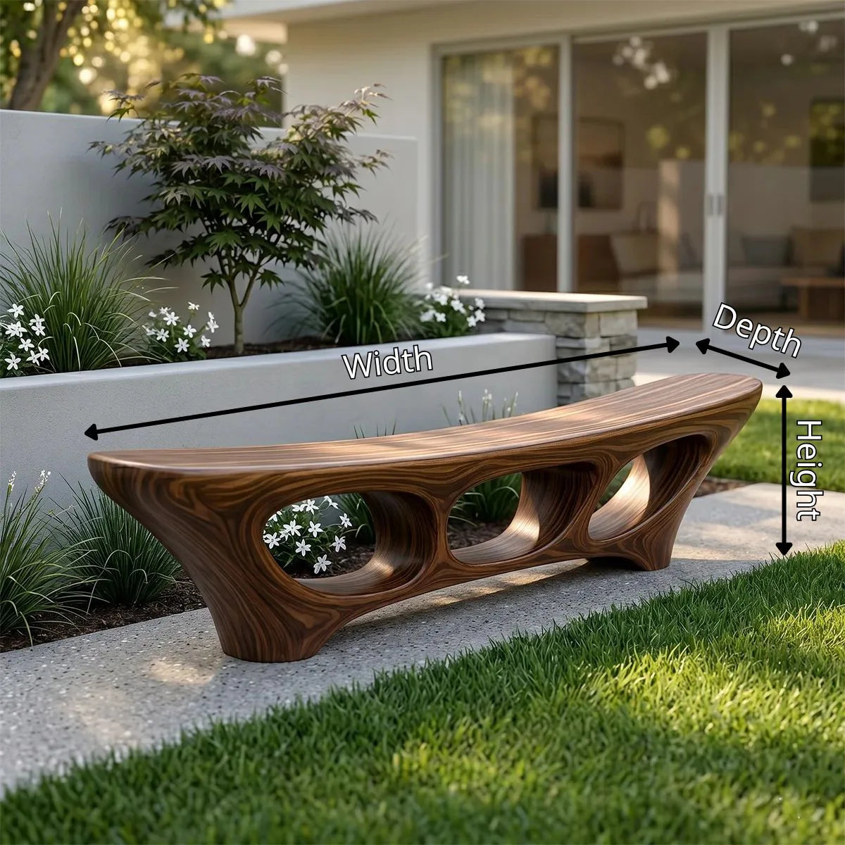 Organic Modern Outdoor Bench, Sculptural Hollow Form Garden Seating TH003-9028
