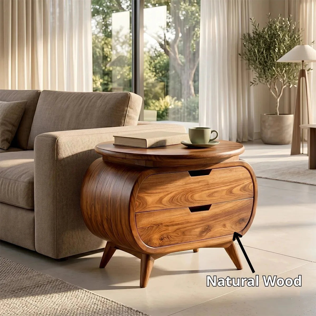 Rounded Modern End Table with Dual Drawer Storage TH003-9296