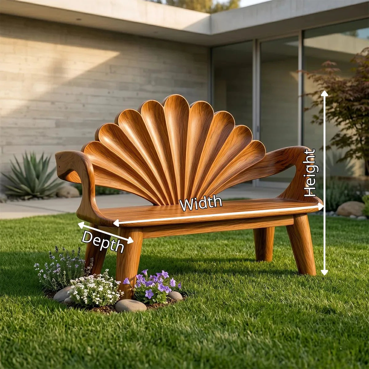 Decorative Fan Back Outdoor Bench with Sculptural Design TH003-3086