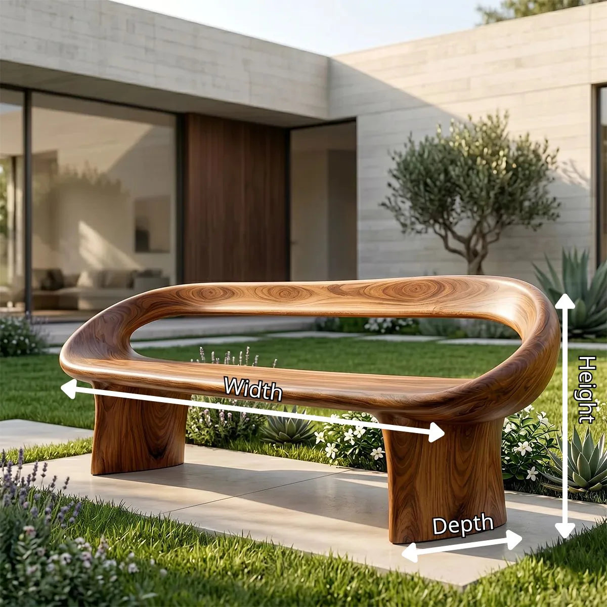 Contemporary Loop Frame Outdoor Bench with Organic Curves TH003-9918