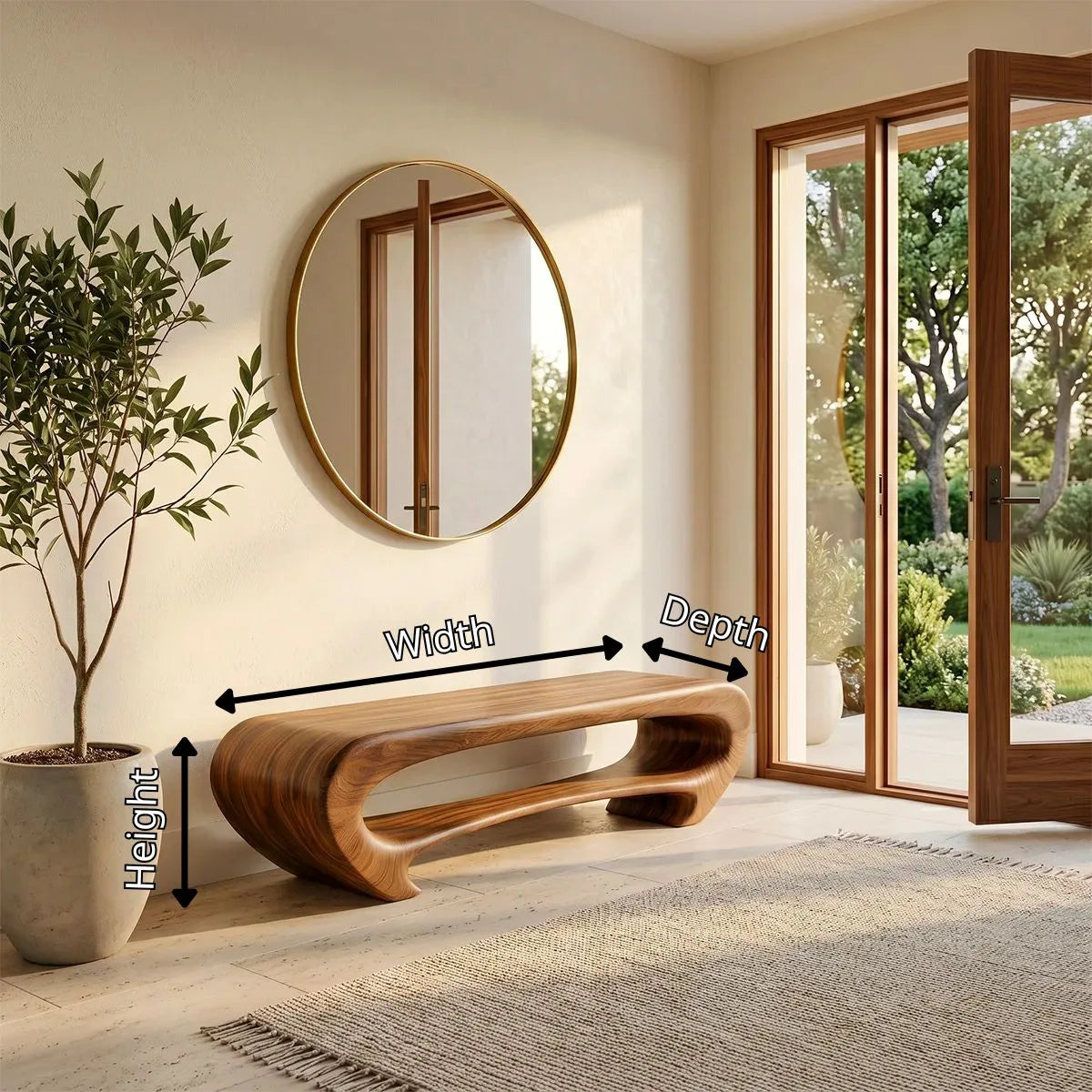 Organic Waterfall Console Bench, Sculptural Modern Entryway Seating TH003-2097