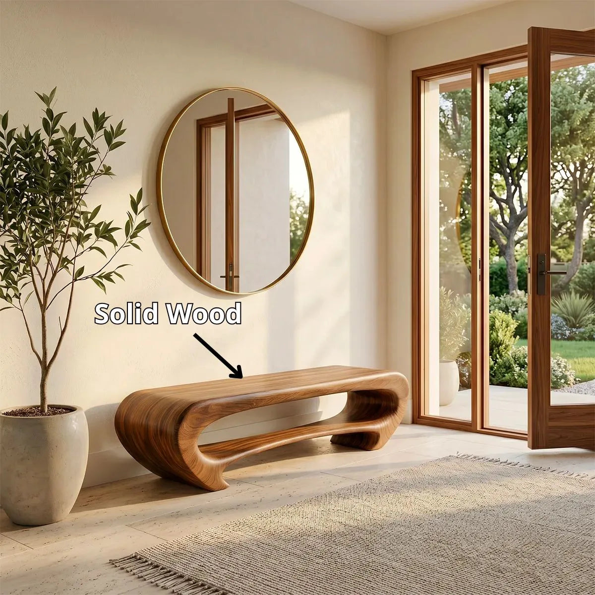 Organic Waterfall Console Bench, Sculptural Modern Entryway Seating TH003-2097