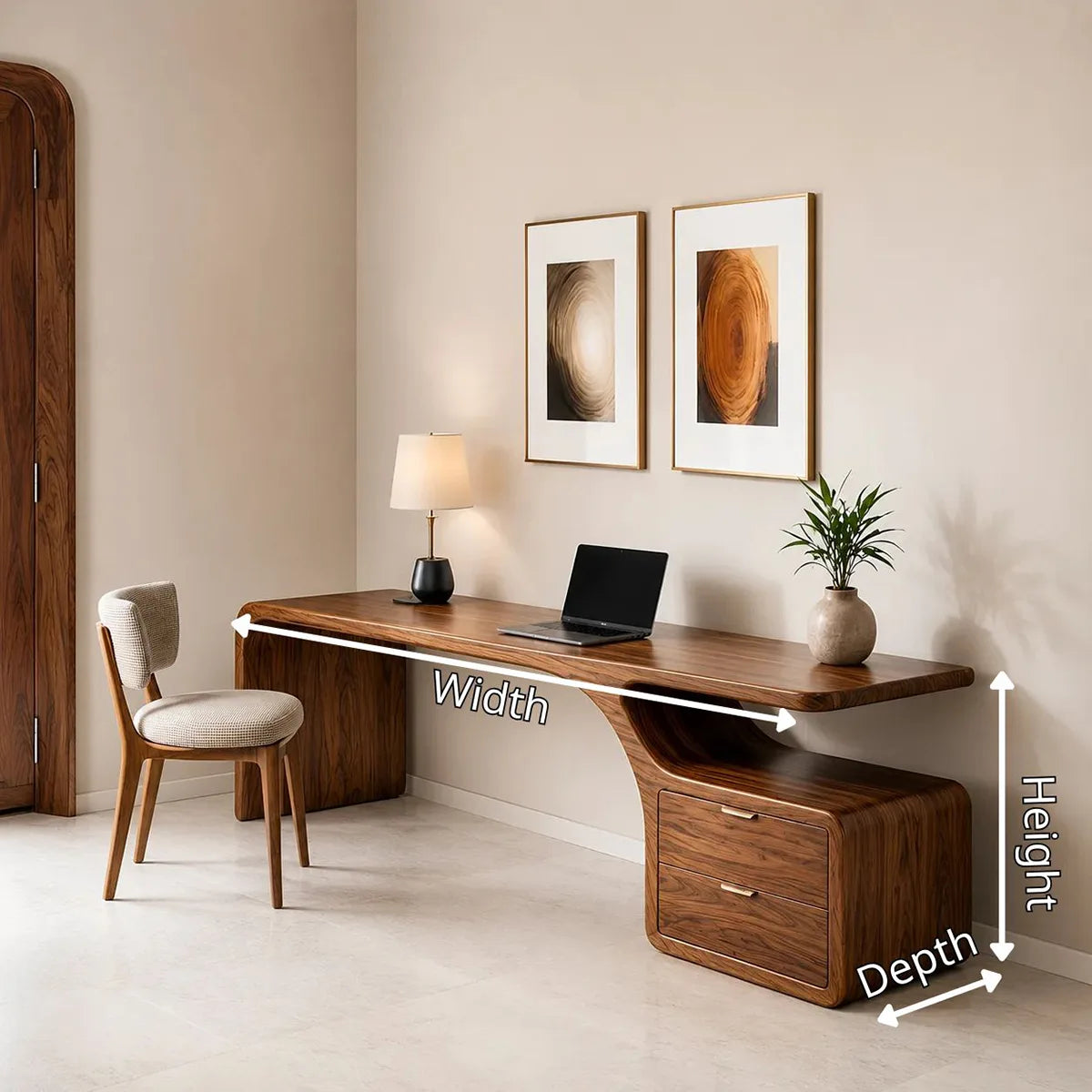 Solid Wood Executive Desk – Modern Organic Curved Writing Desk with Drawers TH003-3280