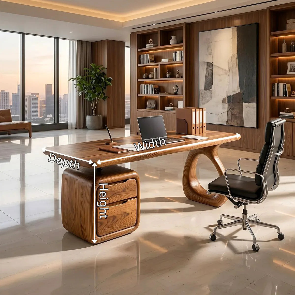 Solid Wood Executive Desk | Sculptural Rustic Office Desk with Drawers TH003-9935