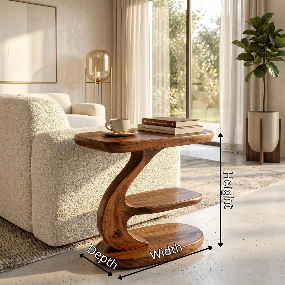 Modern Sculptural C-Shaped End Table with Multi-Level Storage TH003-7349