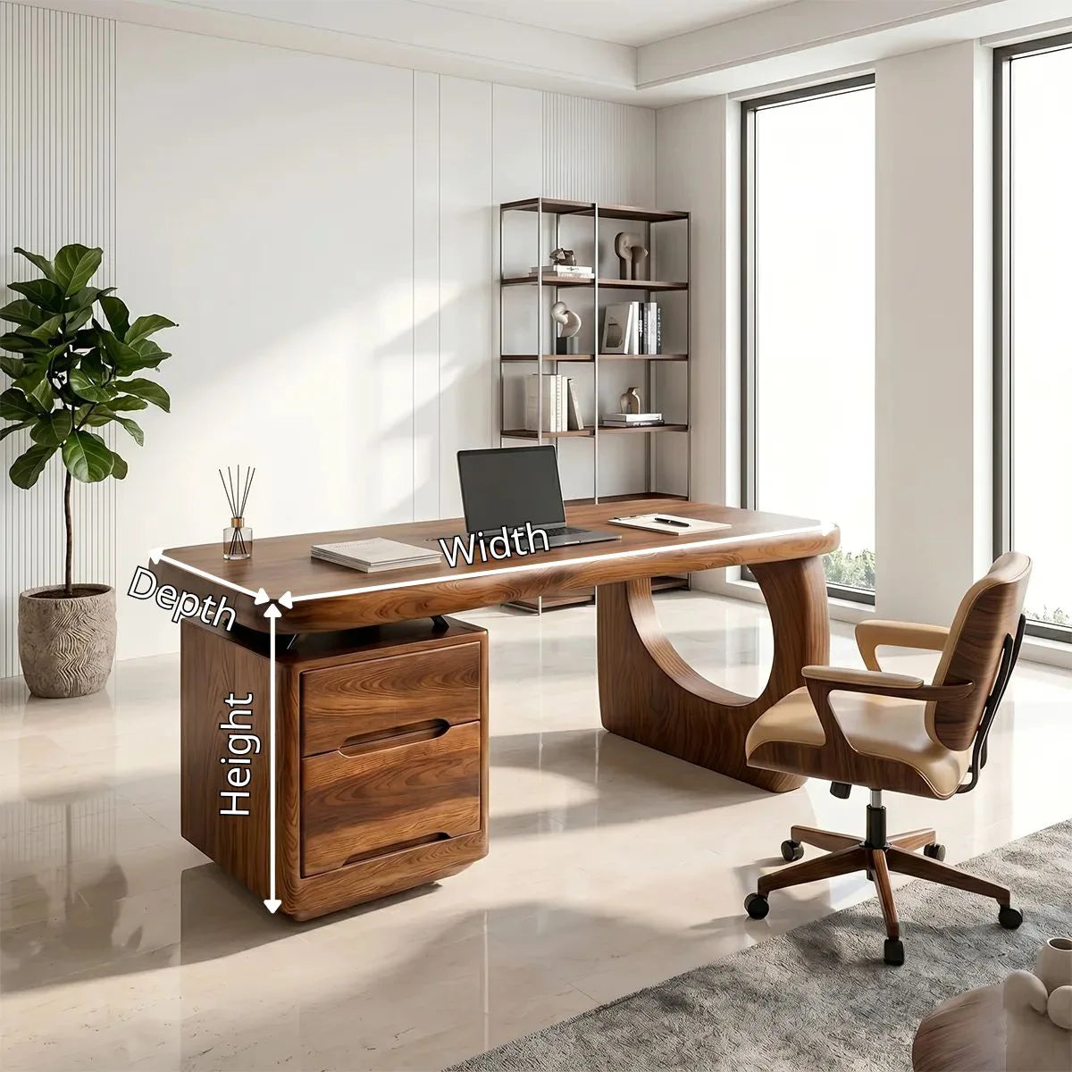 Luxury Executive Desk | Modern Sculptural Office Desk with Storage TH003-7959