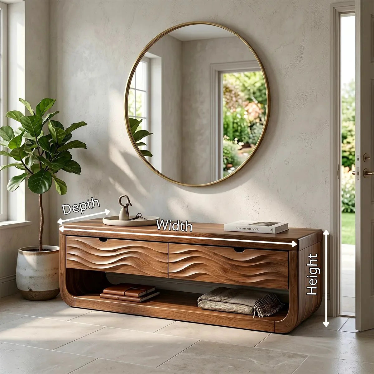 Contemporary Console Bench with Sculpted Wave Drawer Fronts TH003-7011