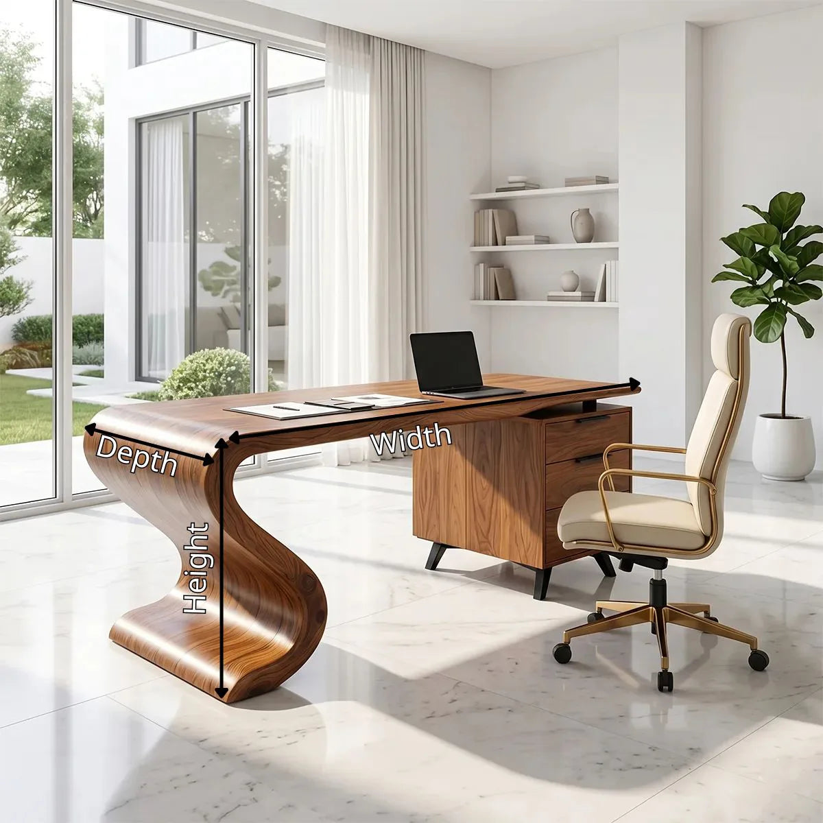 Modern Waterfall Executive Desk | Luxury Office Desk with Storage TH003-4470