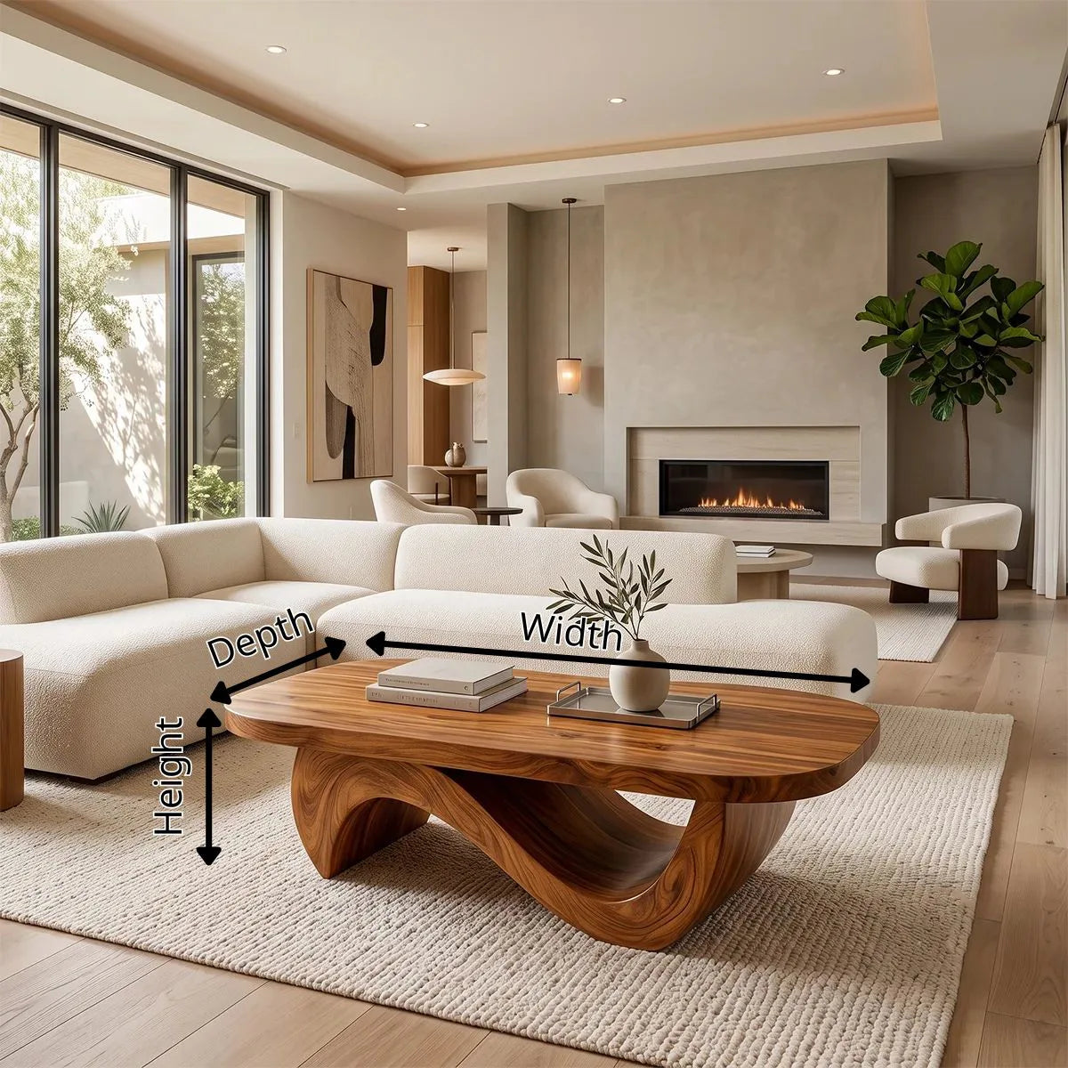 Modern Organic Coffee Table | Sculptural Solid Wood Oval Cocktail Table TH003-8610