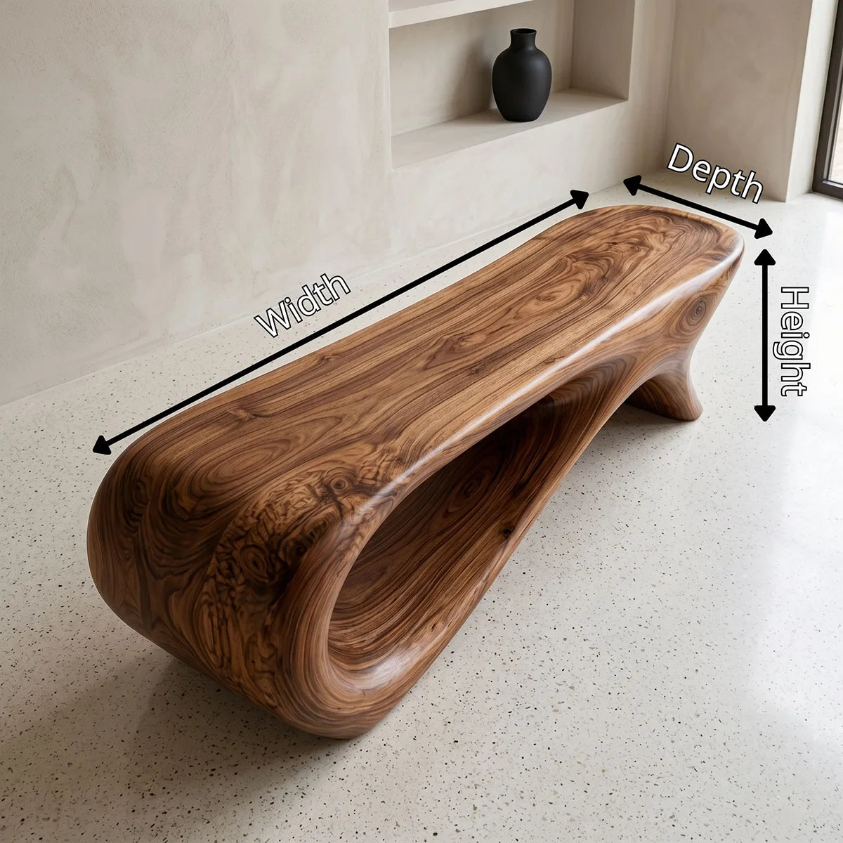 Organic Modern Wood Bench, Sculptural Entryway & Garden Seating TH003-2493