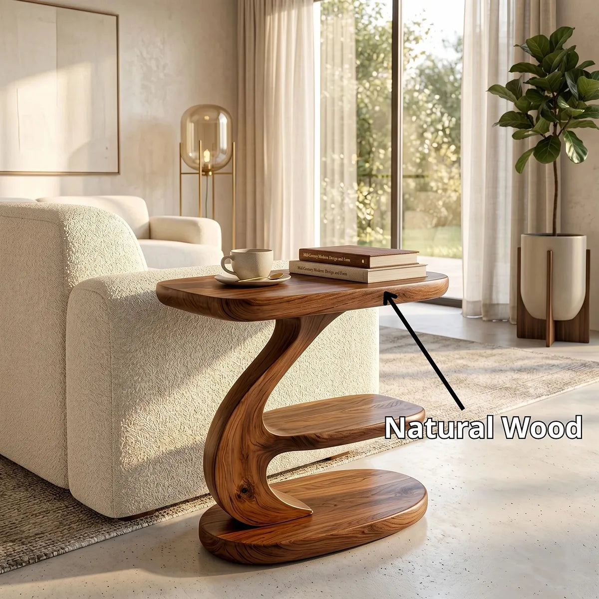 Modern Sculptural C-Shaped End Table with Multi-Level Storage TH003-7349