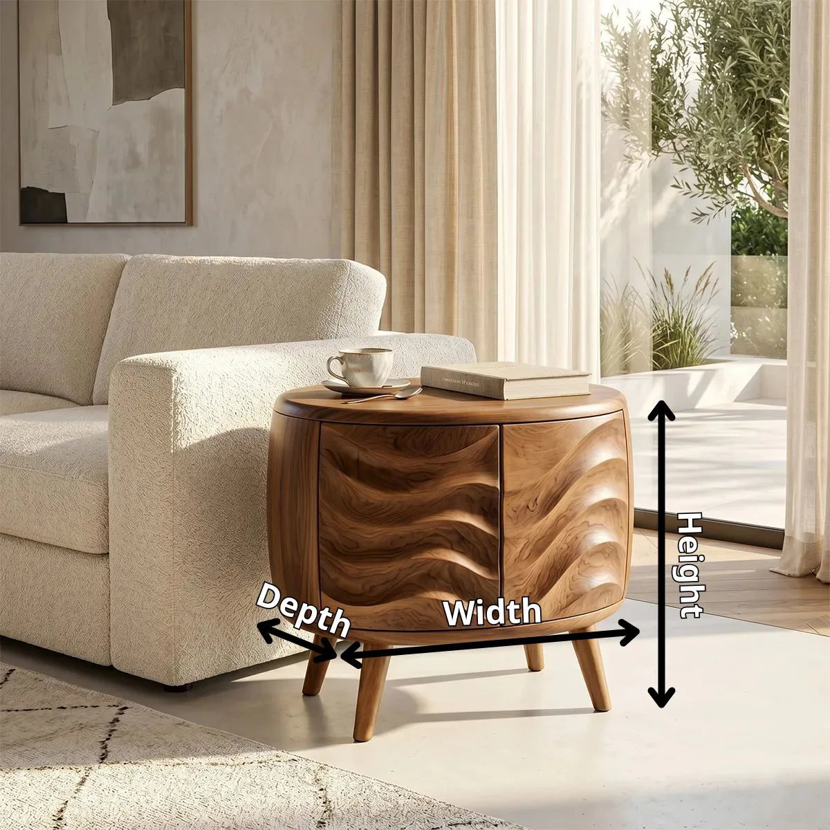 Round Accent End Table with Sculpted Front Panels and Concealed Storage TH003-7904