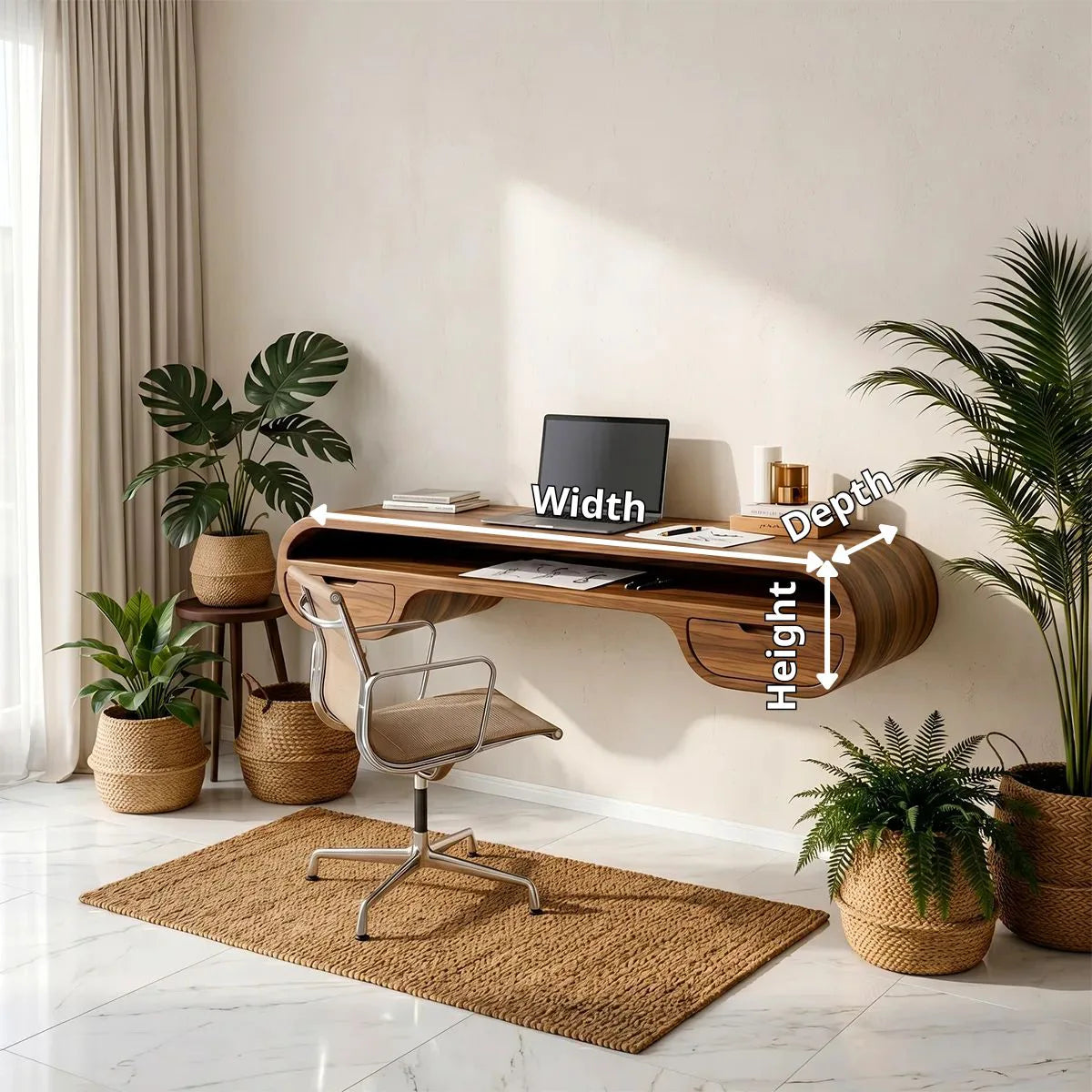 Organic Modern Floating Desk | Curved Wall Mounted Home Office Desk TH003-7888