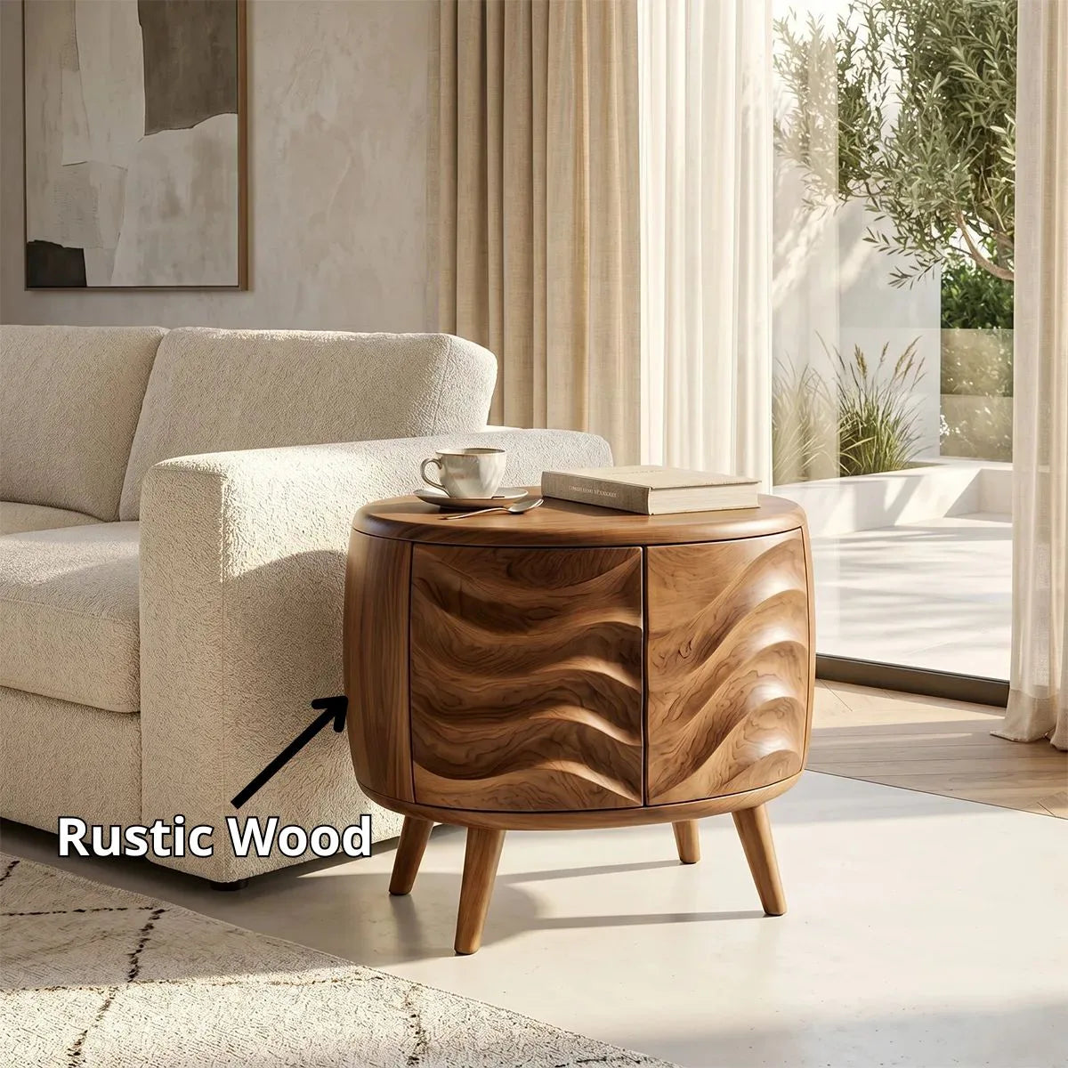 Round Accent End Table with Sculpted Front Panels and Concealed Storage TH003-7904