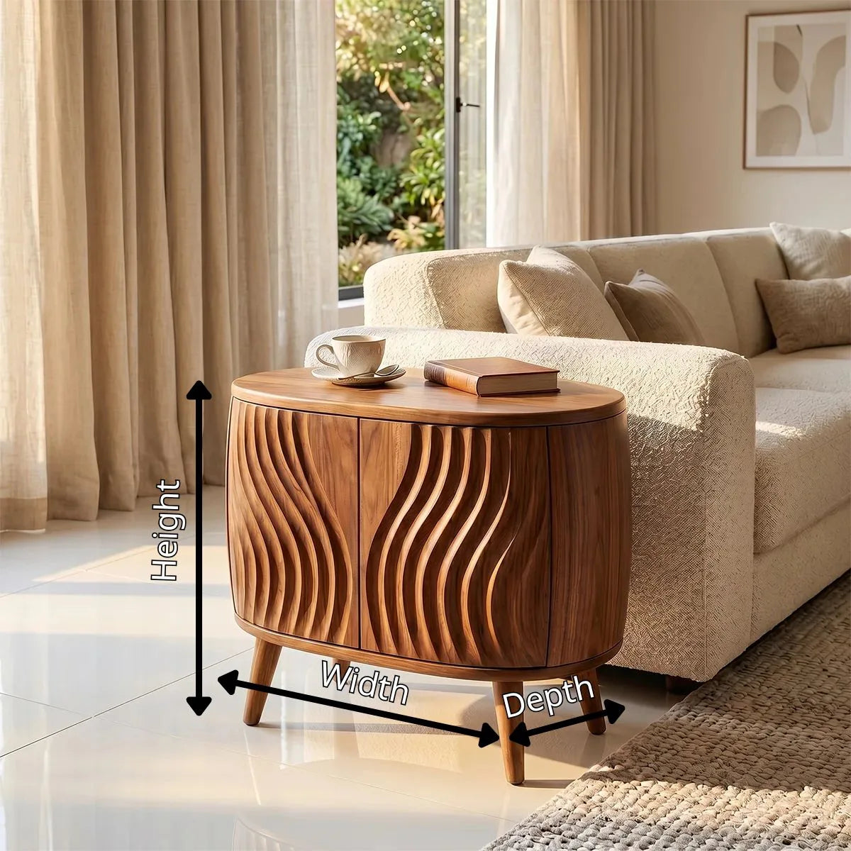 Round Sculptural End Table with Concealed Storage Cabinet TH003-3235