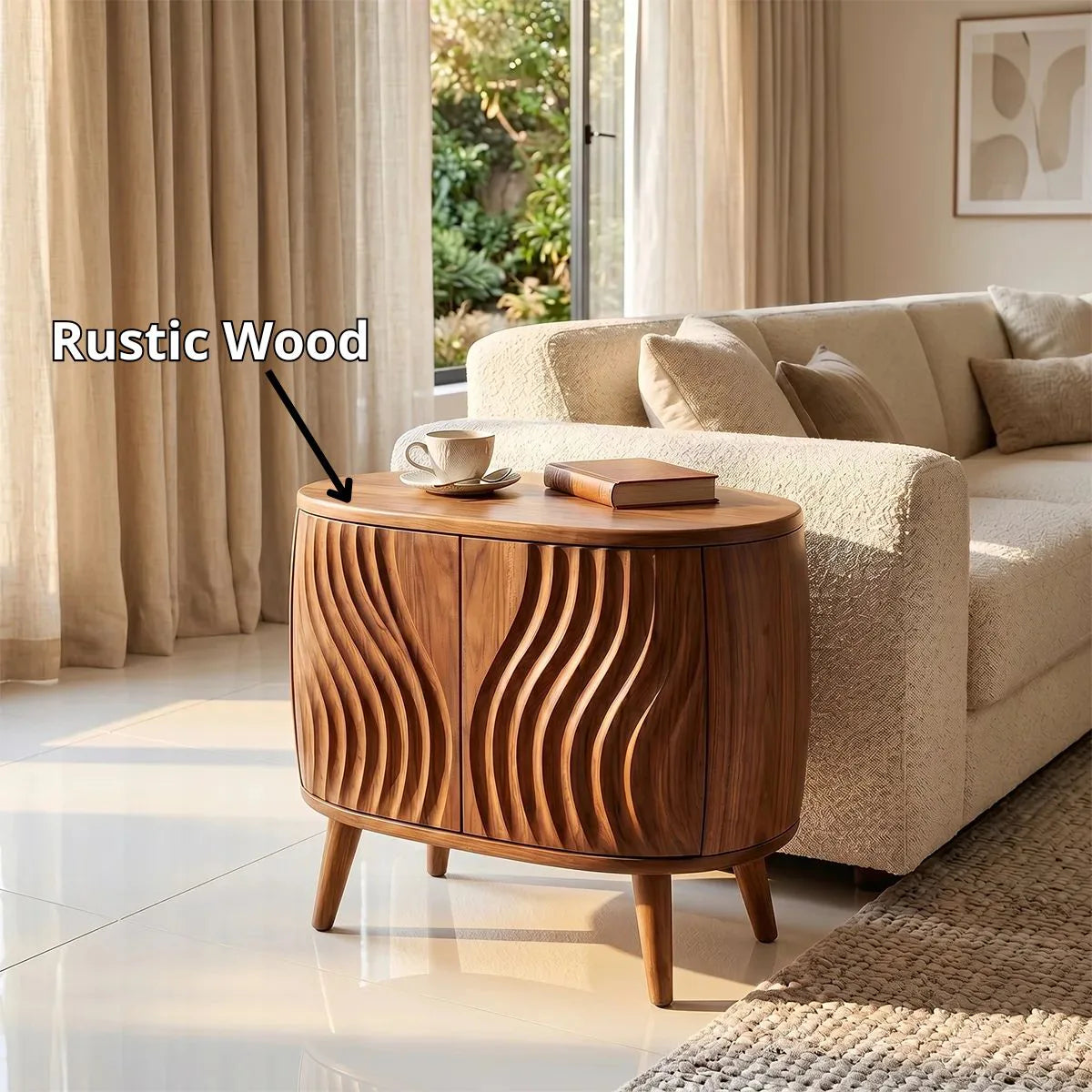 Round Sculptural End Table with Concealed Storage Cabinet TH003-3235