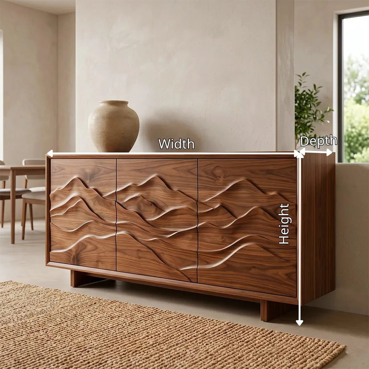 Mountain Carved Solid Wood Sideboard | Organic Modern Buffet Cabinet for Dining & Living Room TH003-7719