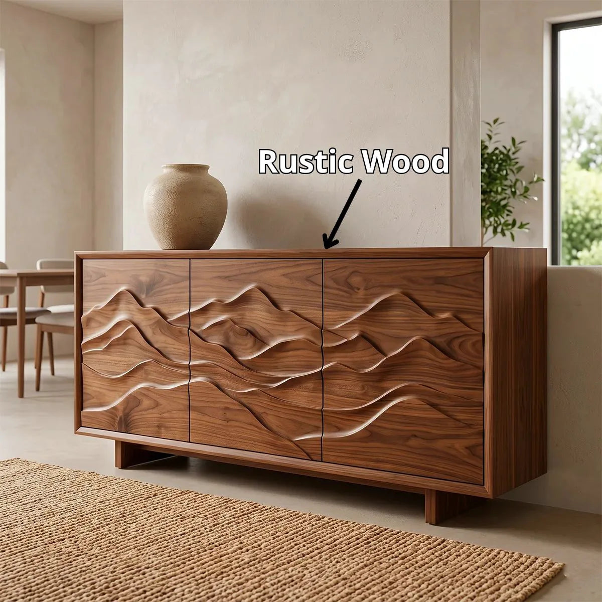 Mountain Carved Solid Wood Sideboard | Organic Modern Buffet Cabinet for Dining & Living Room TH003-7719