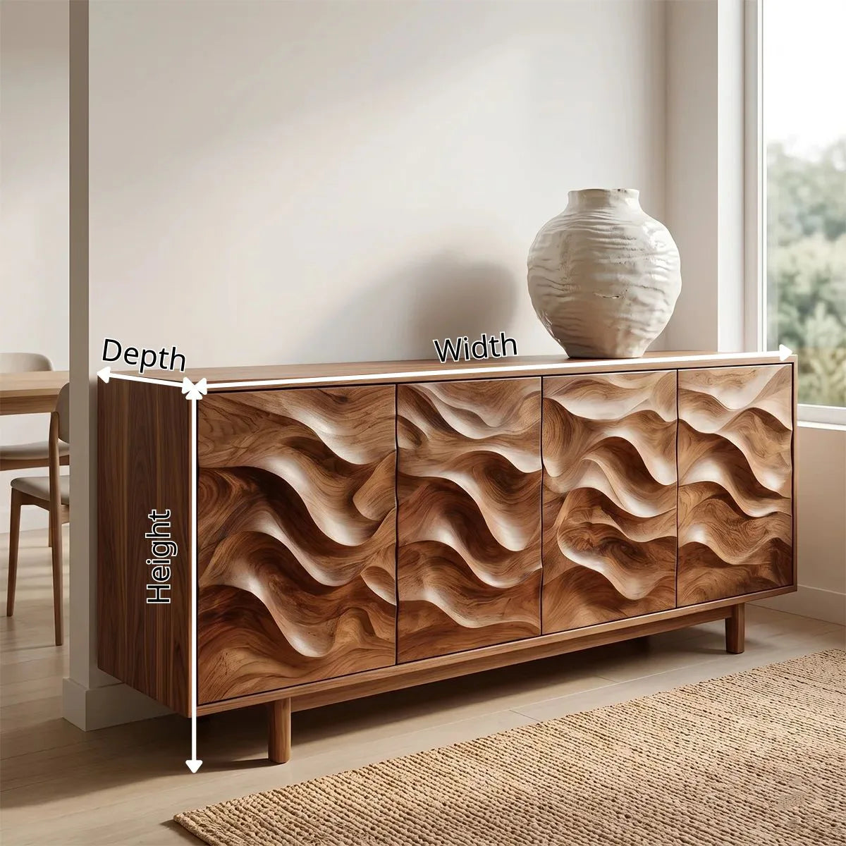 Flowing Carved Solid Wood Sideboard | Organic Modern Buffet Cabinet for Dining & Living Room TH003-8277