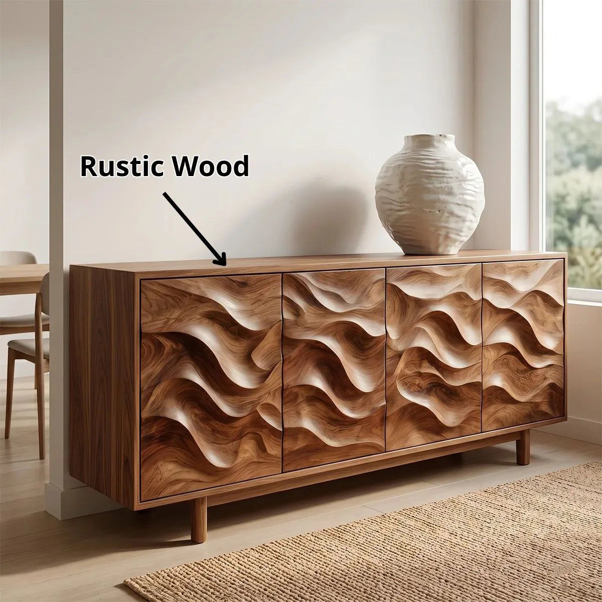 Flowing Carved Solid Wood Sideboard | Organic Modern Buffet Cabinet for Dining & Living Room TH003-8277