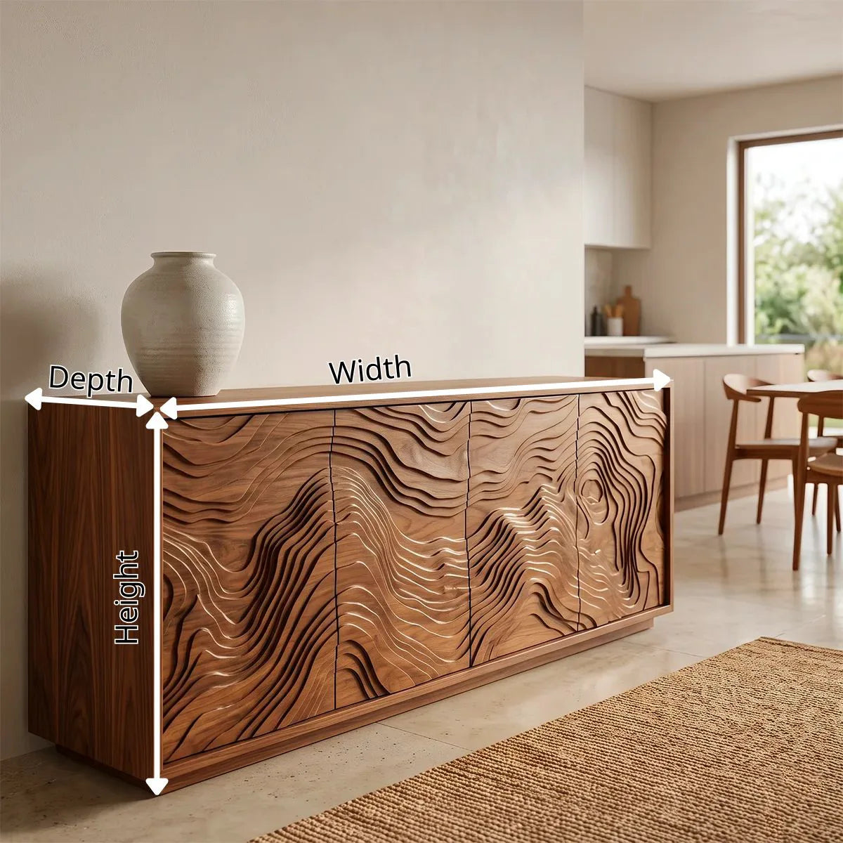 Topographic Carved Solid Wood Sideboard | Organic Modern Buffet Cabinet for Dining & Living Room TH003-9201