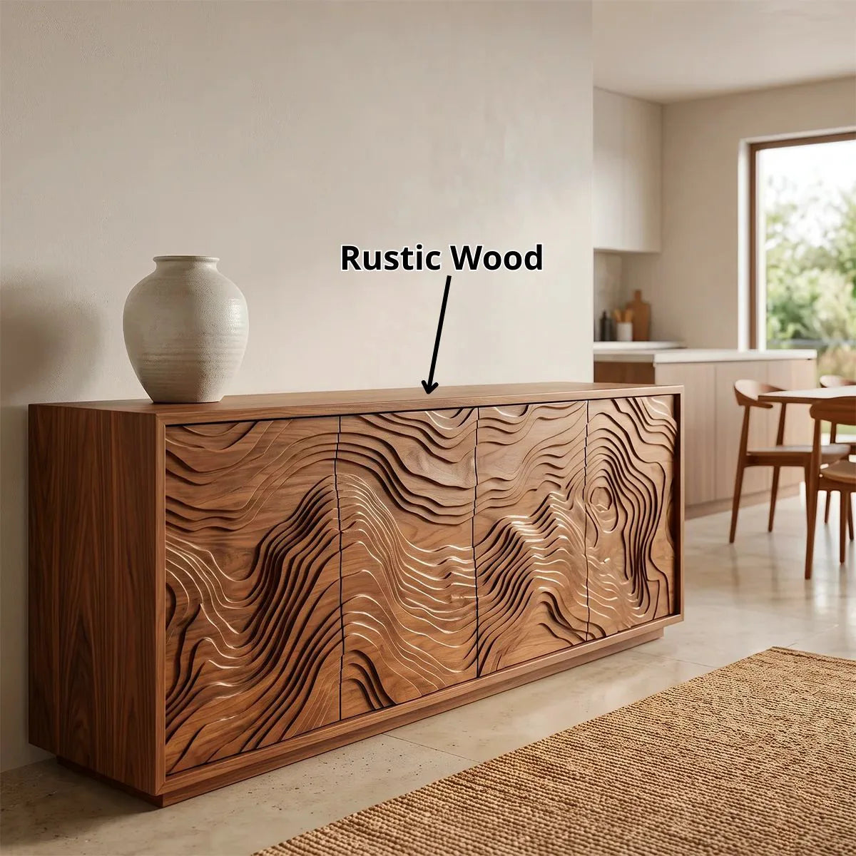Topographic Carved Solid Wood Sideboard | Organic Modern Buffet Cabinet for Dining & Living Room TH003-9201