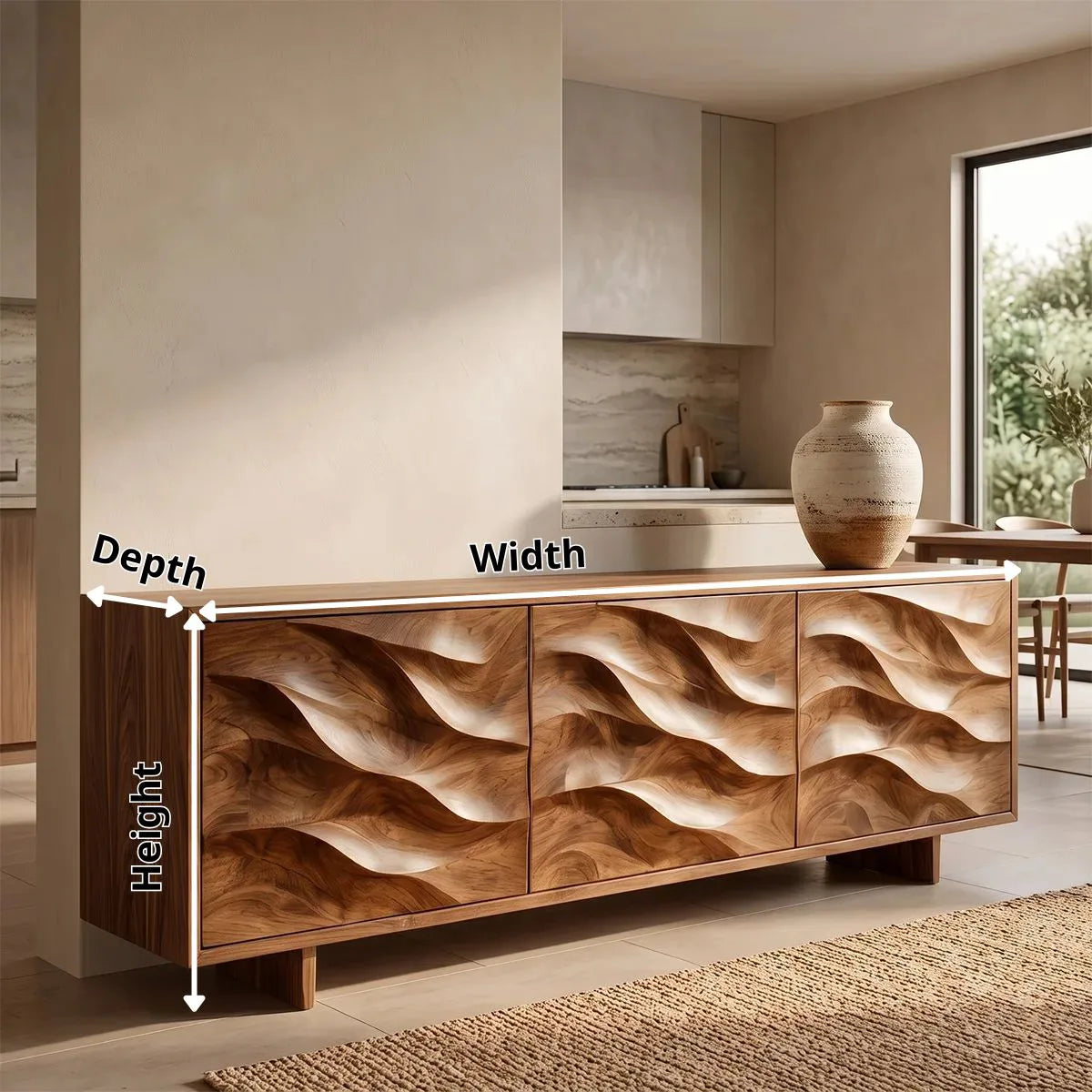 Wave Carved Solid Wood Sideboard | Organic Modern Buffet Cabinet for Dining & Living Room TH003-3569