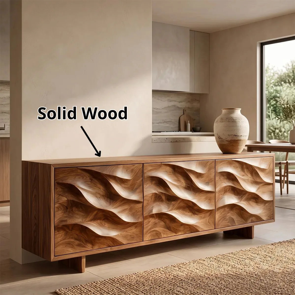 Wave Carved Solid Wood Sideboard | Organic Modern Buffet Cabinet for Dining & Living Room TH003-3569