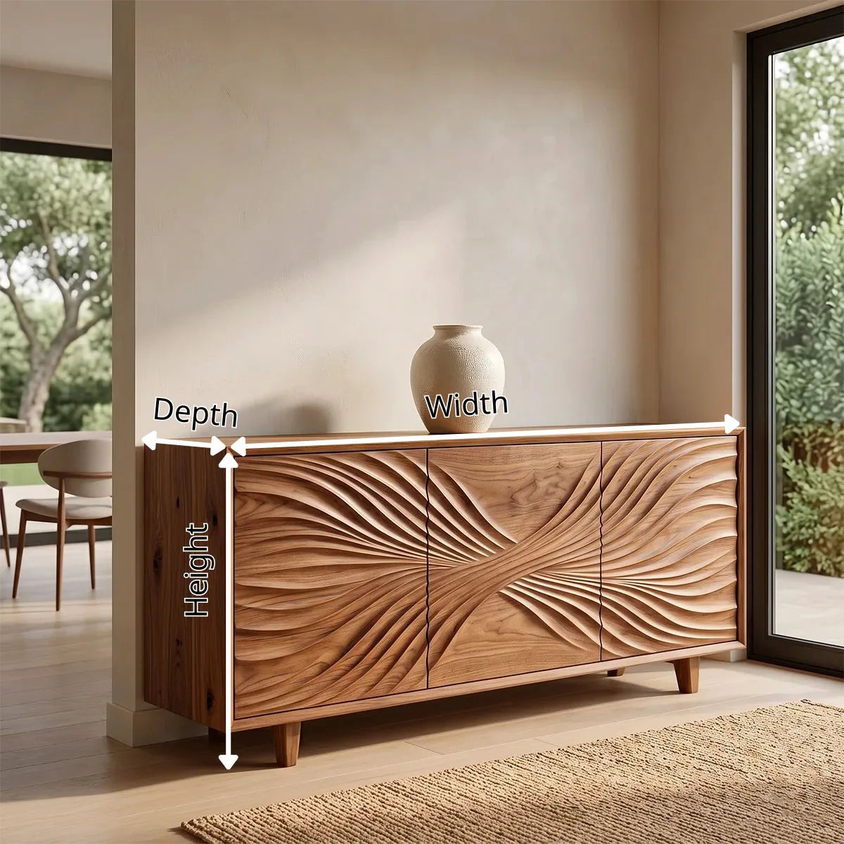 Flow Carved Solid Wood Sideboard | Sculptural Modern Buffet Cabinet for Dining & Living Room TH003-6946